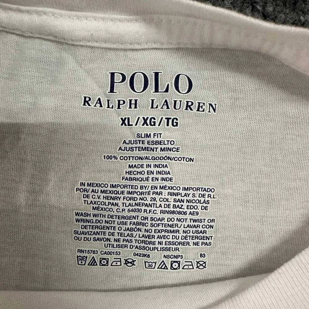 Polo Ralph Lauren T-Shirt Mens XL White Slim Fit Cotton Short Sleeve Pony Logo